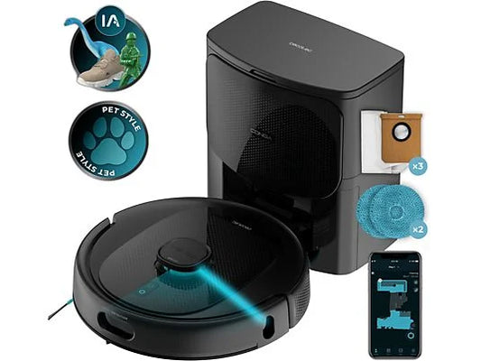 Robot aspirador - Cecotec Conga 9990 AI Spin Revolution Ultra Power Home, 4 en 1, Navegación láser, 10 kPa, 240 min, Base de autovaciado, Wi-Fi, Black