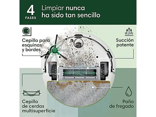 Robot friegasuelos - iRobot Roomba® 105 Combo Y351240, 12.8V, Capacidad de la Base 75 días, Autonomía 2h, Blanco
