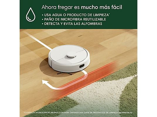 Robot friegasuelos - iRobot Roomba® 105 Combo Y351240, 12.8V, Capacidad de la Base 75 días, Autonomía 2h, Blanco