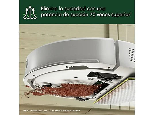 Robot friegasuelos - iRobot Roomba® 105 Combo Y351240, 12.8V, Capacidad de la Base 75 días, Autonomía 2h, Blanco