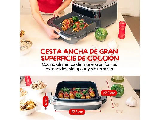 Freidora de aire - Moulinex Easy Fry XL Surface AL402H, Superficie de cocción XL, Doble resistencia, 2200 W, 4 L, 10 Programas, Compacta, Gris