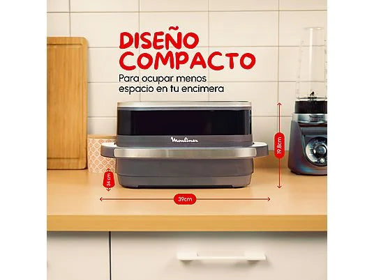 Freidora de aire - Moulinex Easy Fry XL Surface AL402H, Superficie de cocción XL, Doble resistencia, 2200 W, 4 L, 10 Programas, Compacta, Gris