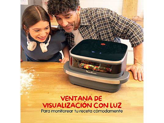 Freidora de aire - Moulinex Easy Fry XL Surface AL402H, Superficie de cocción XL, Doble resistencia, 2200 W, 4 L, 10 Programas, Compacta, Gris