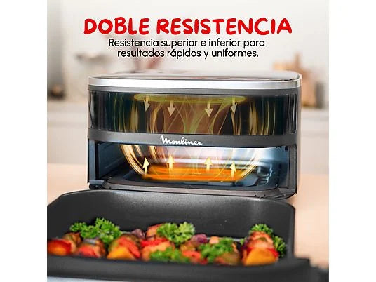 Freidora de aire - Moulinex Easy Fry XL Surface AL402H, Superficie de cocción XL, Doble resistencia, 2200 W, 4 L, 10 Programas, Compacta, Gris