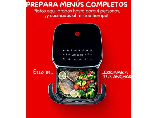 Freidora de aire - Moulinex Easy Fry XL Surface AL402H, Superficie de cocción XL, Doble resistencia, 2200 W, 4 L, 10 Programas, Compacta, Gris