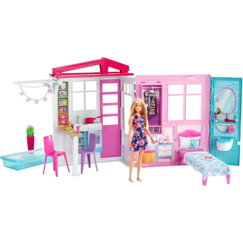 Barbie Casa Plegable con Muñeca y Accesorios