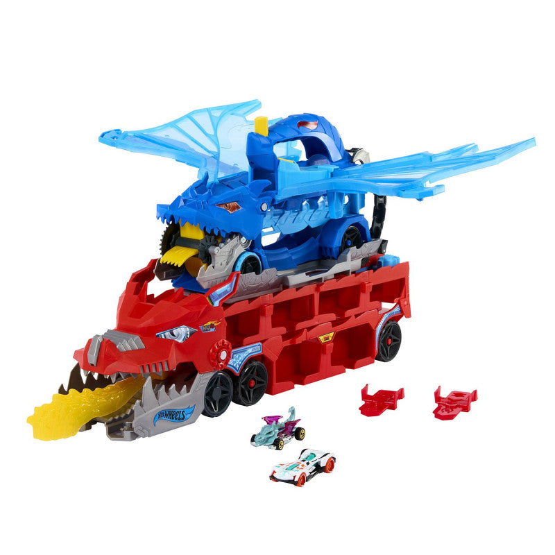 Hot Wheels City Dragón Transportador con Ataque Doble Definitivo con 2 Coches