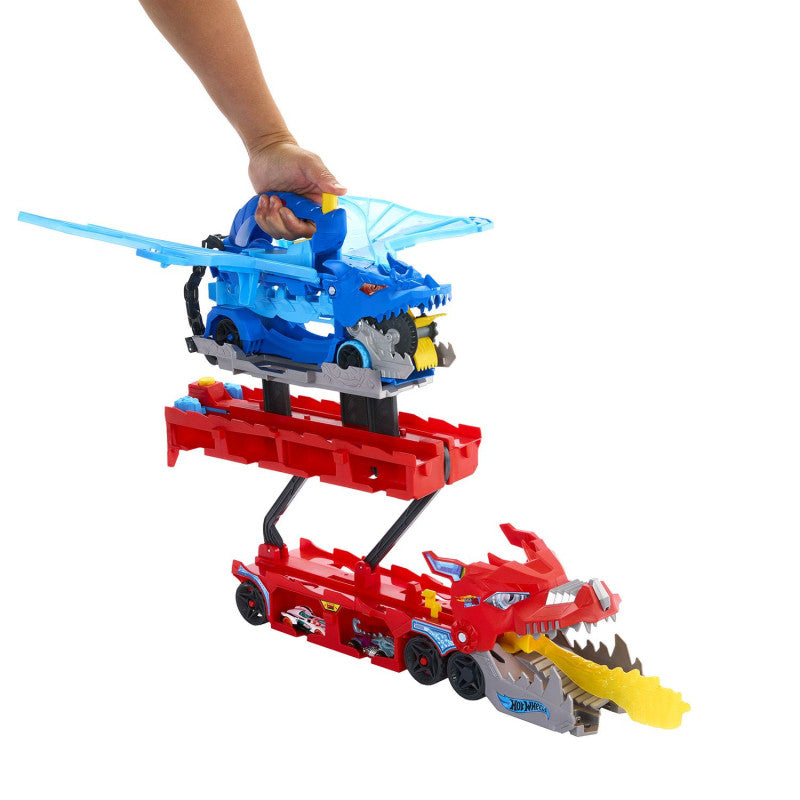 Hot Wheels City Dragón Transportador con Ataque Doble Definitivo con 2 Coches