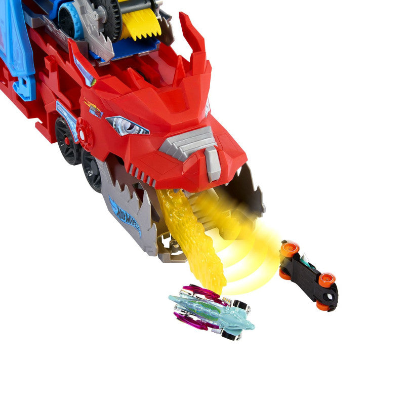Hot Wheels City Dragón Transportador con Ataque Doble Definitivo con 2 Coches