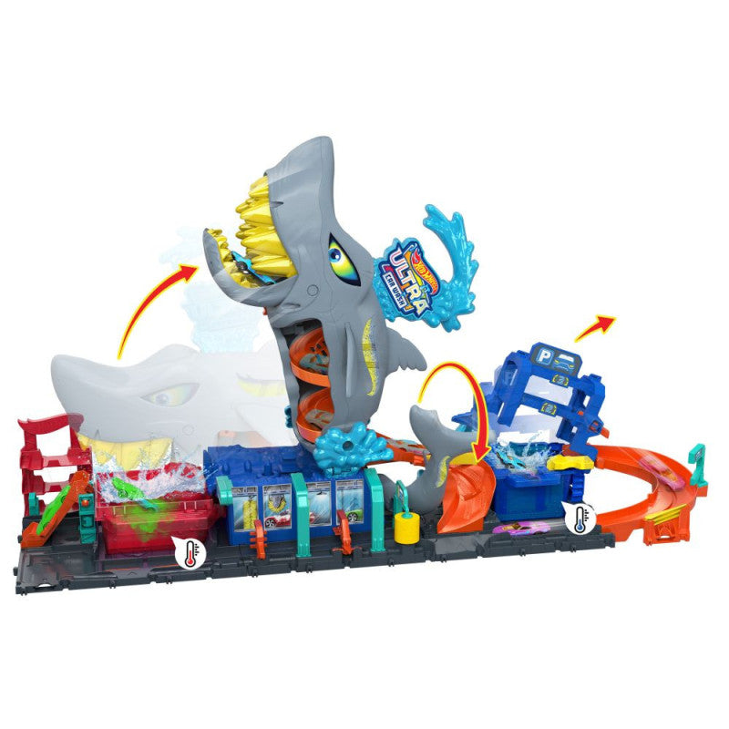 Hot Wheels City Túnel de Lavado del Supertiburón Pista con Coche Reveal