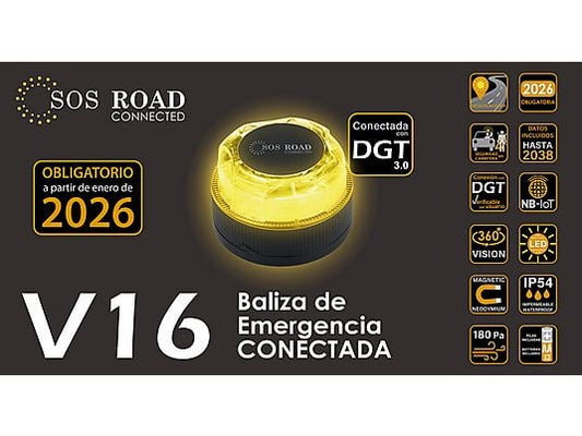 Baliza V16 - NK SOS Road Connected V16, Luz emergencia, Homologada y conectada con DGT, Señalización y geoposicionamiento, eSIM incluida, 360º, Negro