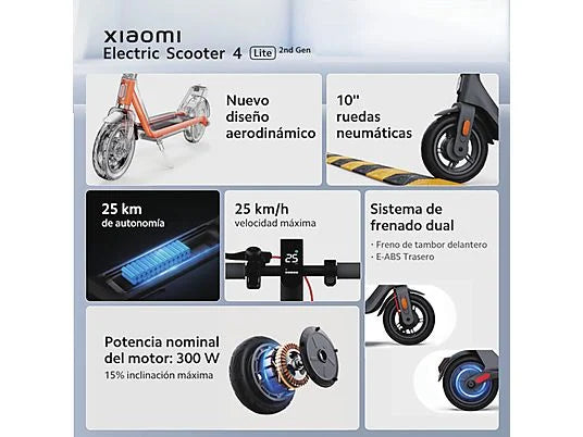 Xiaomi Electric Scooter 4 Lite 2ndGen, Pot. máx. 390W, Pot. nominal 300W, 25km autonomía, Vel. 25 km/h, Negro