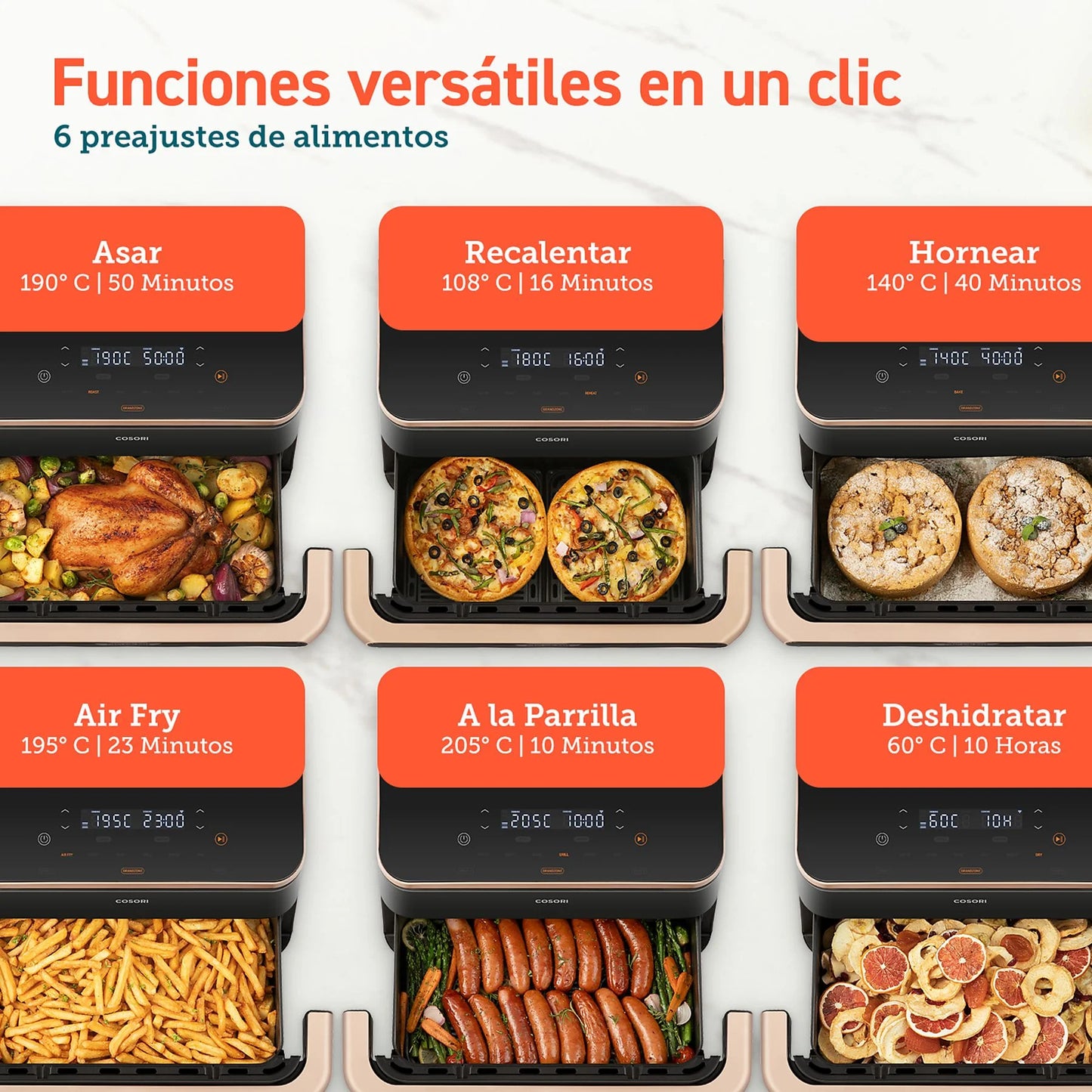 Freidora de aire - Cosori Dual Blaze Twinfry™ chef Edition, capacidad 10L, 2800W, Temporizador 1min – 48h, 6 programas en 1, Wifi, Negro
