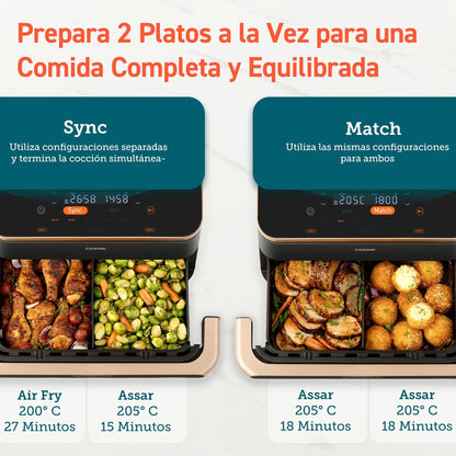 Freidora de aire - Cosori Dual Blaze Twinfry™ chef Edition, capacidad 10L, 2800W, Temporizador 1min – 48h, 6 programas en 1, Wifi, Negro
