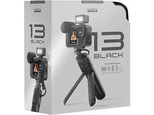 GoPro Hero 13 Black Creator Edition, HyperSmooth 6.0, 5.3K, 27 MP, Autonomía 4.5 h, HDR, Sumergible 10m, Cámara lenta, Negro
