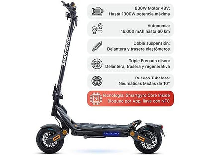 SmartGyro Rockway PRO EVO, Potencia máx. 1000W, Potencia Nominal 800W, Carga 120 kg, 15000 mAh, 25 km/h, Negro