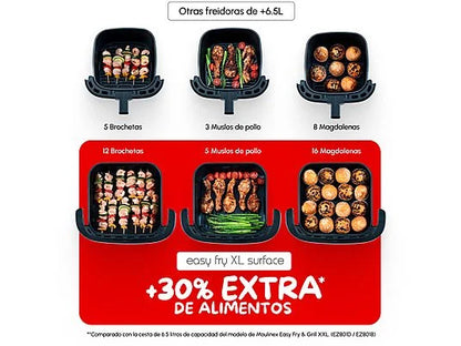 Freidora de aire - Moulinex Easy Fry XL Surface AL402H, Superficie de cocción XL, Doble resistencia, 2200 W, 4 L, 10 Programas, Compacta, Gris