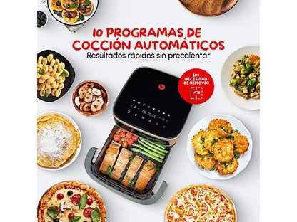 Freidora de aire - Moulinex Easy Fry XL Surface AL402H, Superficie de cocción XL, Doble resistencia, 2200 W, 4 L, 10 Programas, Compacta, Gris