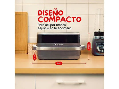 Freidora de aire - Moulinex Easy Fry XL Surface AL402H, Superficie de cocción XL, Doble resistencia, 2200 W, 4 L, 10 Programas, Compacta, Gris