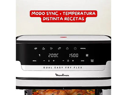 Freidora de aire - Moulinex Dual Easy Fry Flex EZ922D, 2700W, 9L, 7 programas, Separador de cesta, 40°C-200°C, hasta 8 personas, Negro