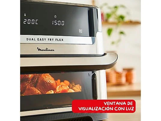 Freidora de aire - Moulinex Dual Easy Fry Flex EZ922D, 2700W, 9L, 7 programas, Separador de cesta, 40°C-200°C, hasta 8 personas, Negro