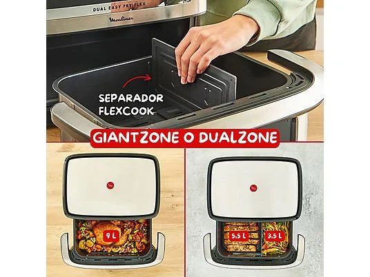 Freidora de aire - Moulinex Dual Easy Fry Flex EZ922D, 2700W, 9L, 7 programas, Separador de cesta, 40°C-200°C, hasta 8 personas, Negro