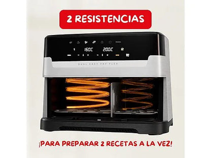 Freidora de aire - Moulinex Dual Easy Fry Flex EZ922D, 2700W, 9L, 7 programas, Separador de cesta, 40°C-200°C, hasta 8 personas, Negro