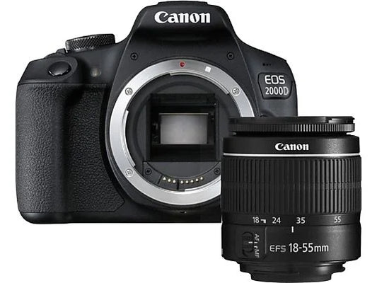 Canon EOS 2000D, 24.1 MP CMOS APS-C, Vídeo Full HD, Negro + Objetivo Canon EF-S 18-55 mm f/3.5-5.6 DC III